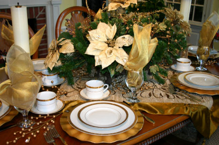 Gold and cream place setting for Christmas